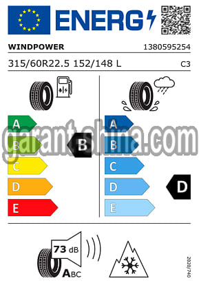 Windpower PRO DL96 (приводная) 315/60 R22.5 152/148L 20PR - Фото Европейских характеристик